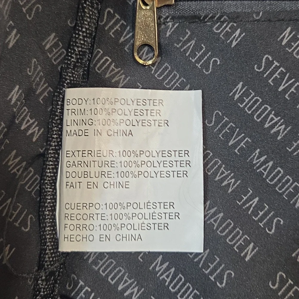 Steve Madden Black Logo Print Backpack Gold Tone Zippers Large Book Travel Bag